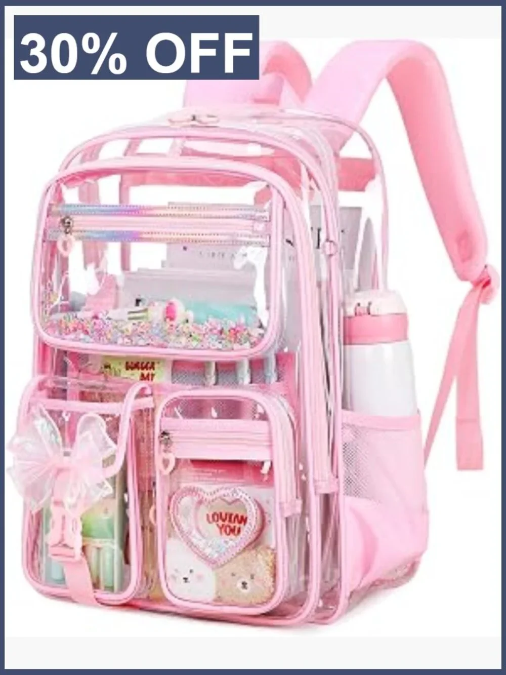 Clear Backpack for Girls, Heavy Duty Transparent Bookbag for Stadium Events,